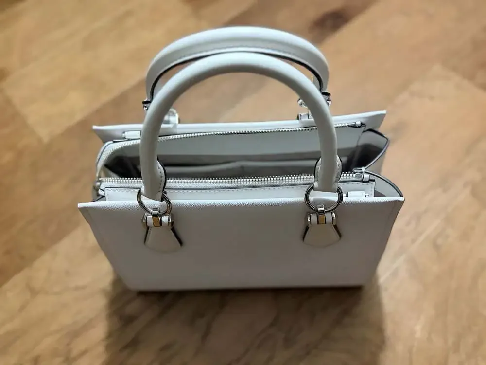 Michael Kors Marilyn Medium Saffiano Leather Satchel in Optic White